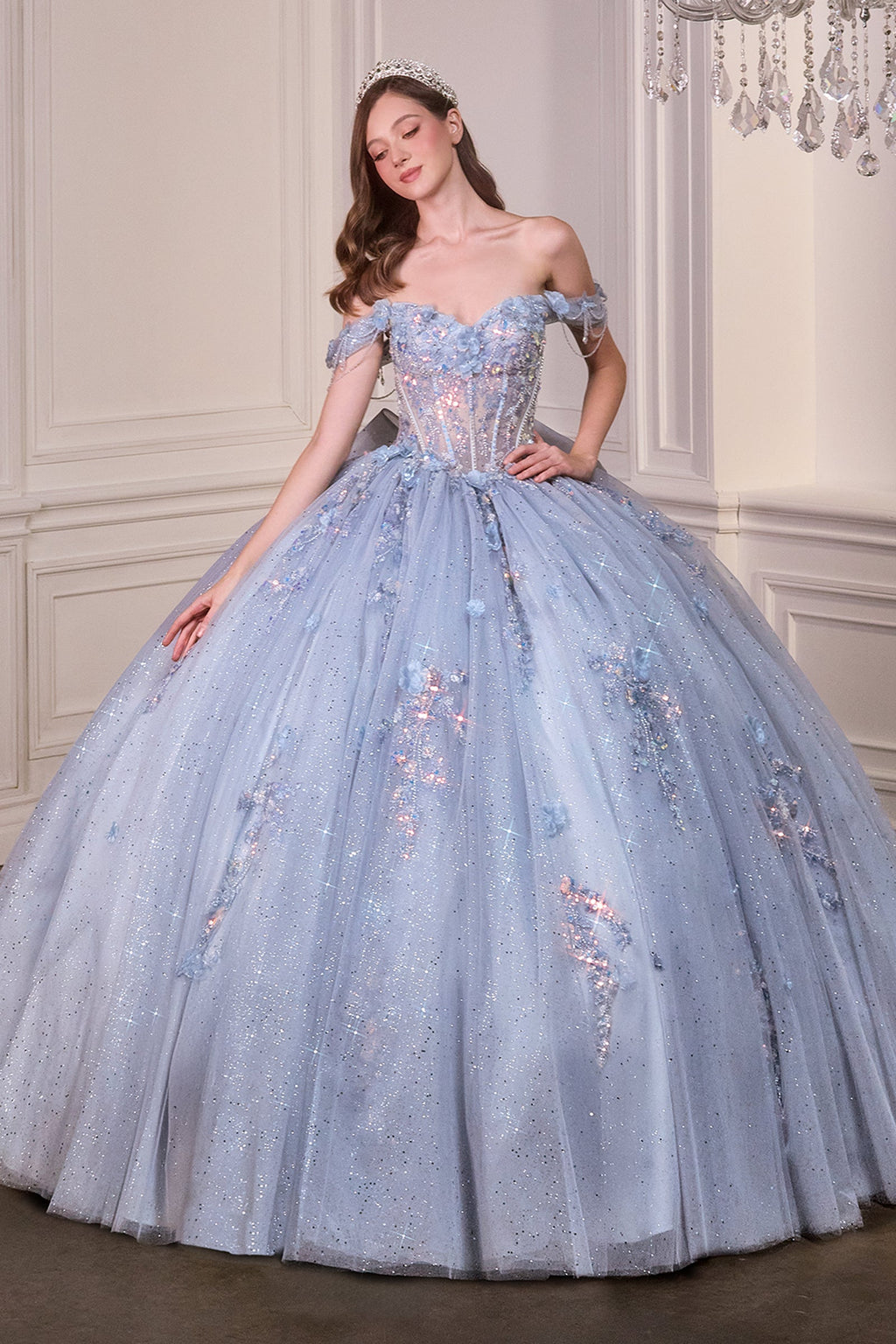 Applique Off Shoulder Ball Gown by Ladivine 15728