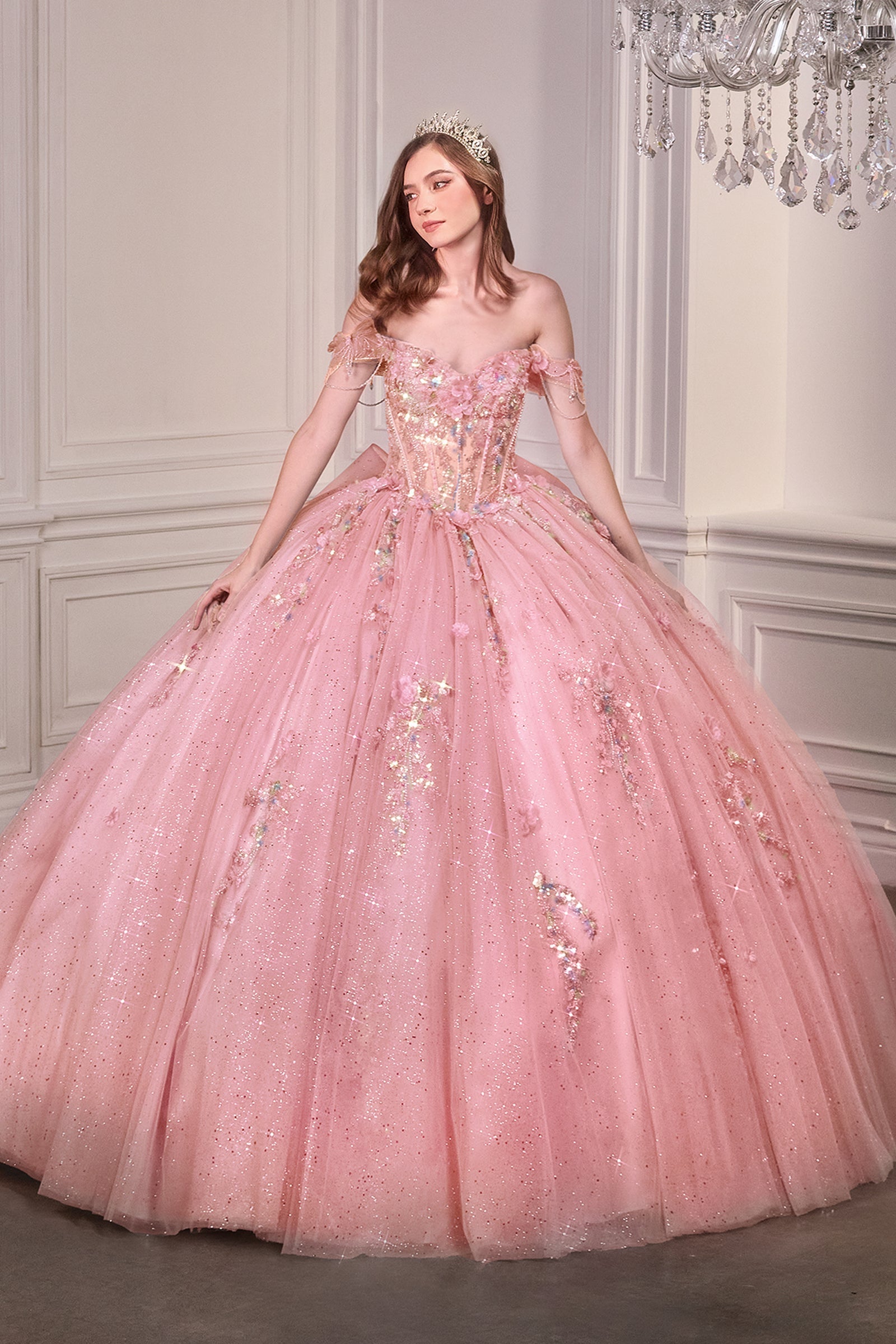 Applique Off Shoulder Ball Gown by Ladivine 15728