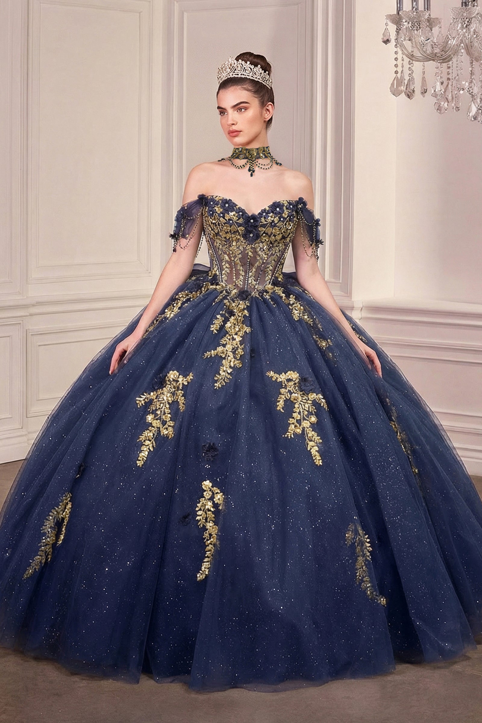 Applique Off Shoulder Ball Gown by Ladivine 15728
