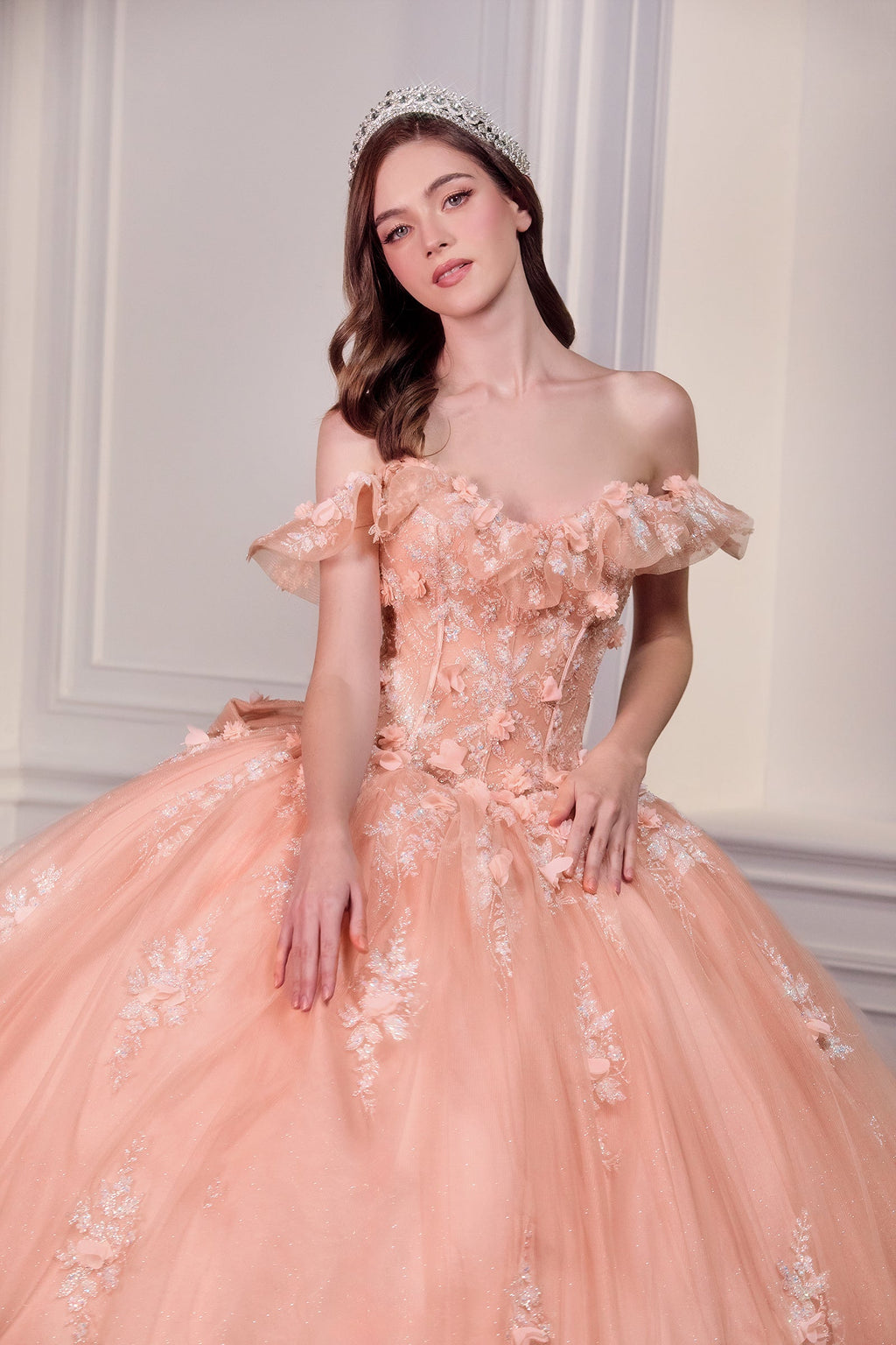 3D Floral Off Shoulder Ball Gown