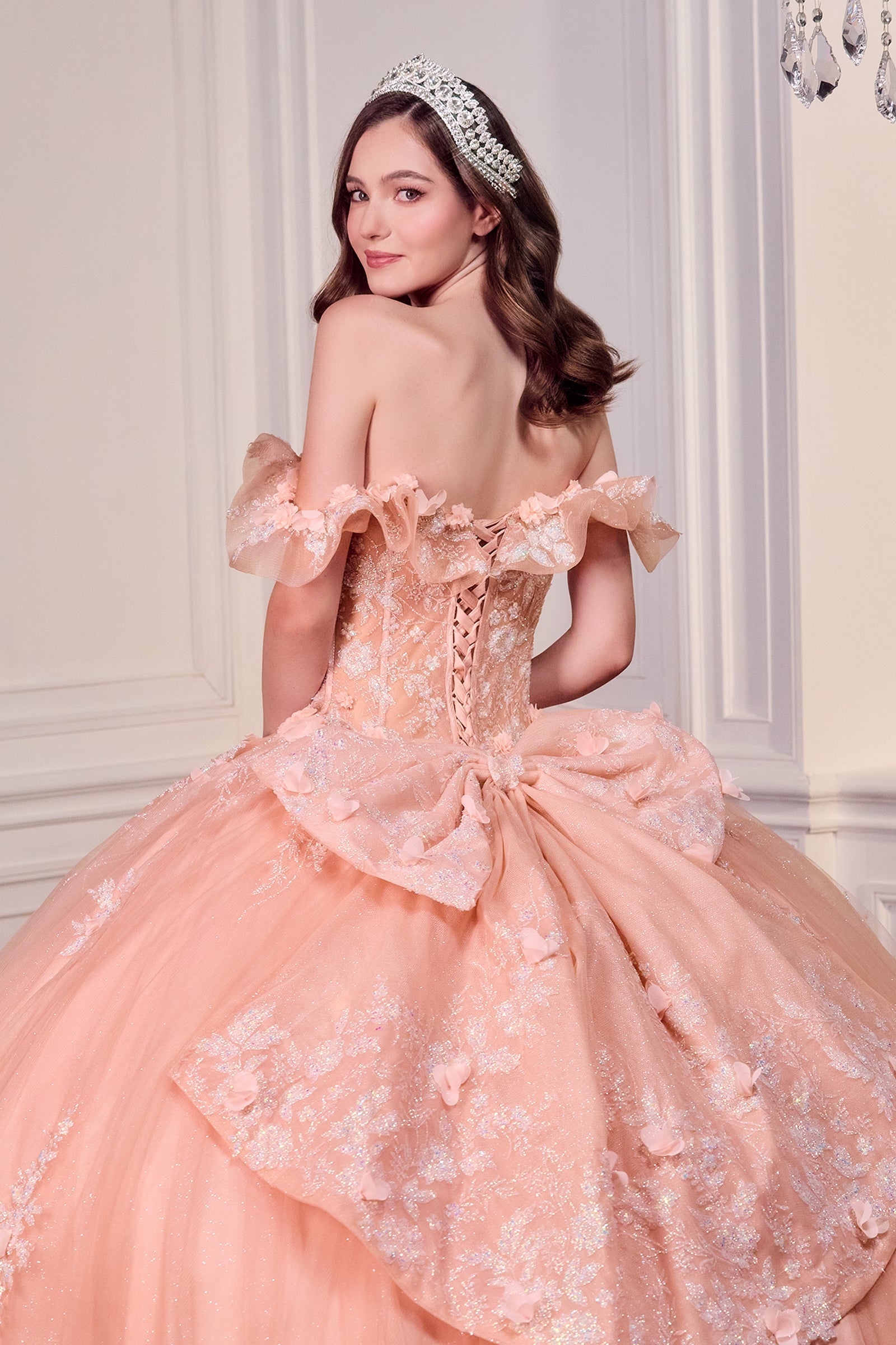 3D Floral Off Shoulder Ball Gown by Ladivine 15731