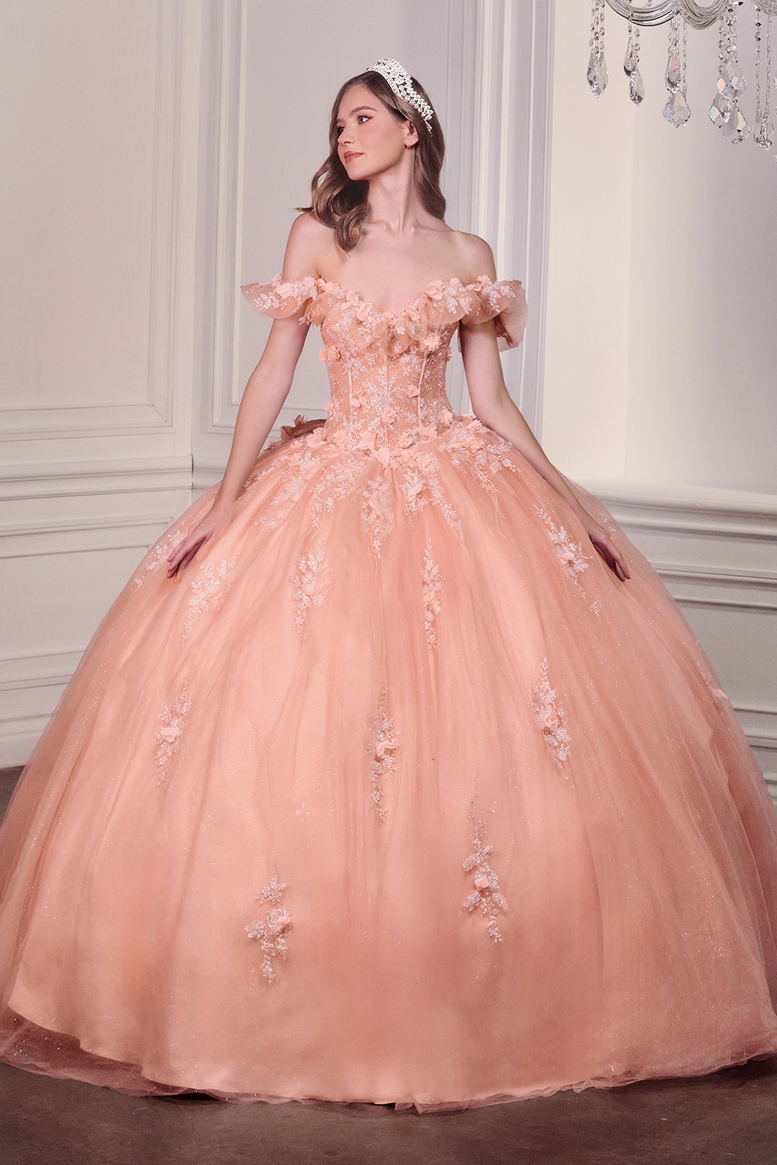 3D Floral Off Shoulder Ball Gown by Ladivine 15731
