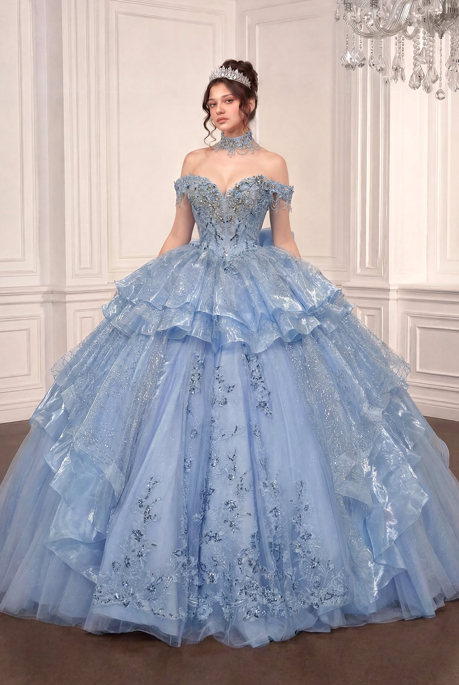 Off Shoulder Ball Gown with Mini Skirt by Ladivine 15742