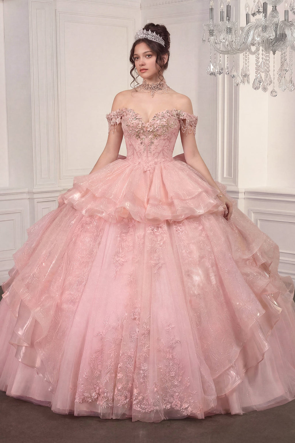 Off Shoulder Ball Gown with Mini Skirt by Ladivine 15742