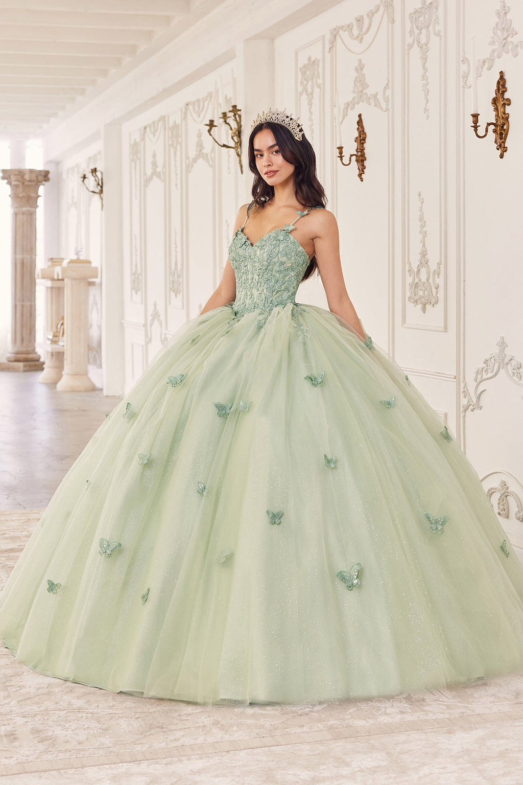 3D Butterfly Applique Sleeveless Ball Gown