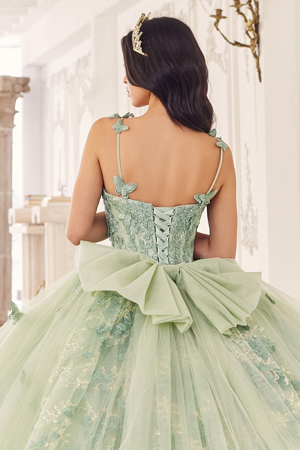 3D Butterfly Applique Sleeveless Ball Gown