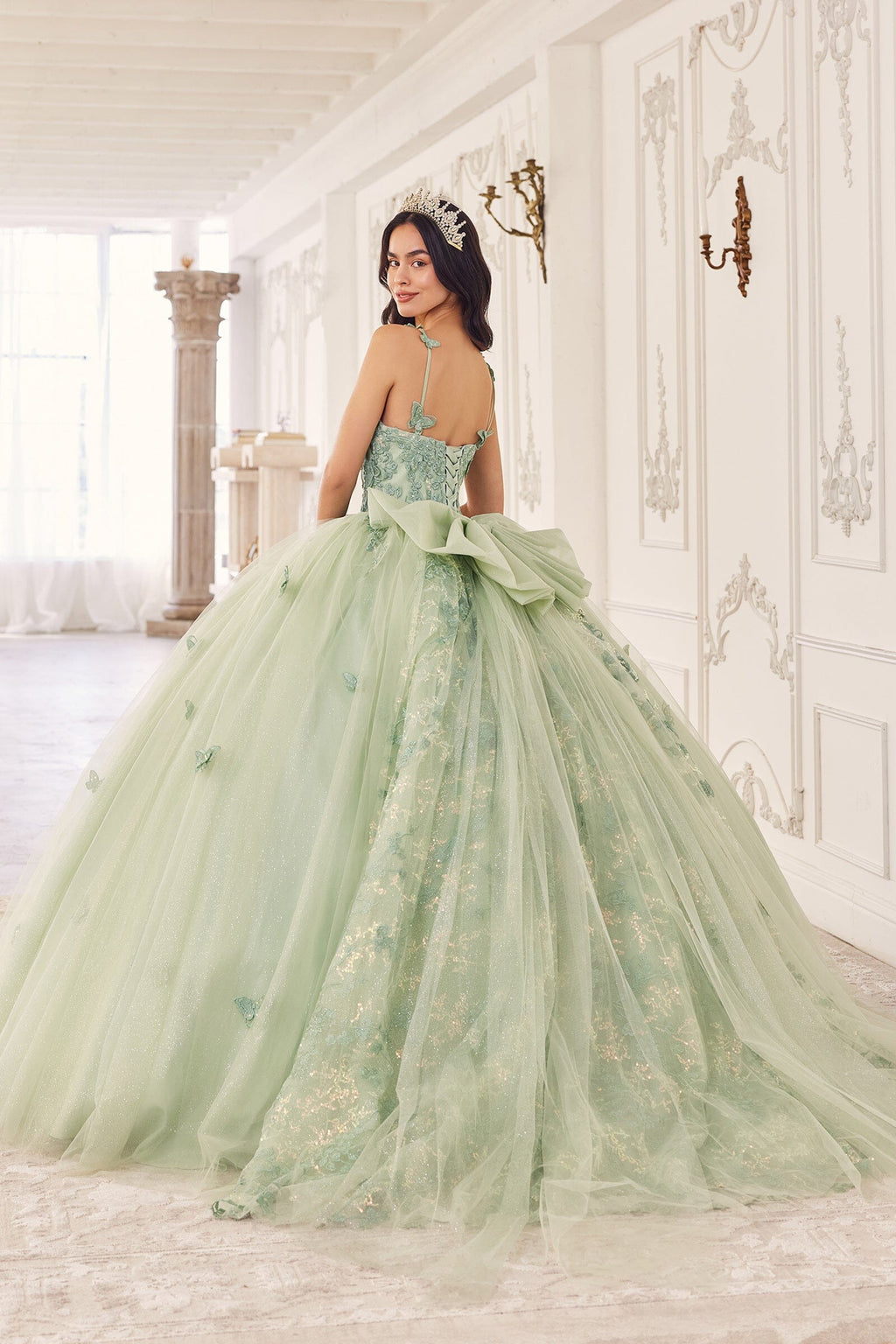 3D Butterfly Applique Sleeveless Ball Gown