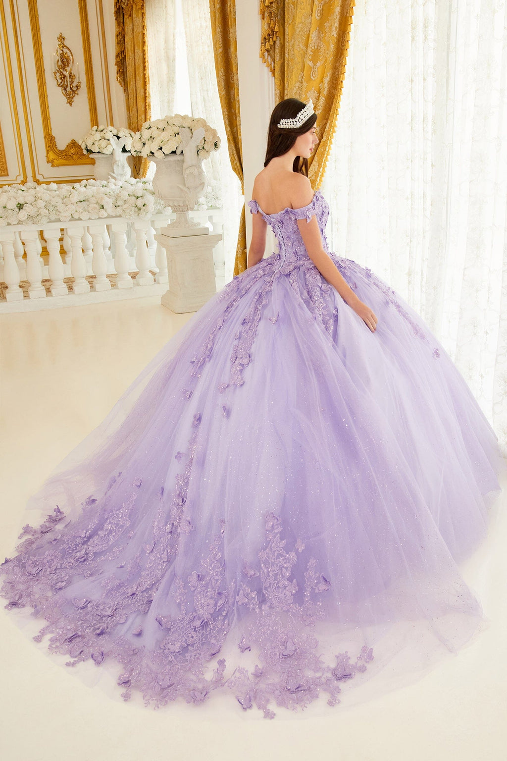 3D Butterfly Off Shoulder Ball Gown