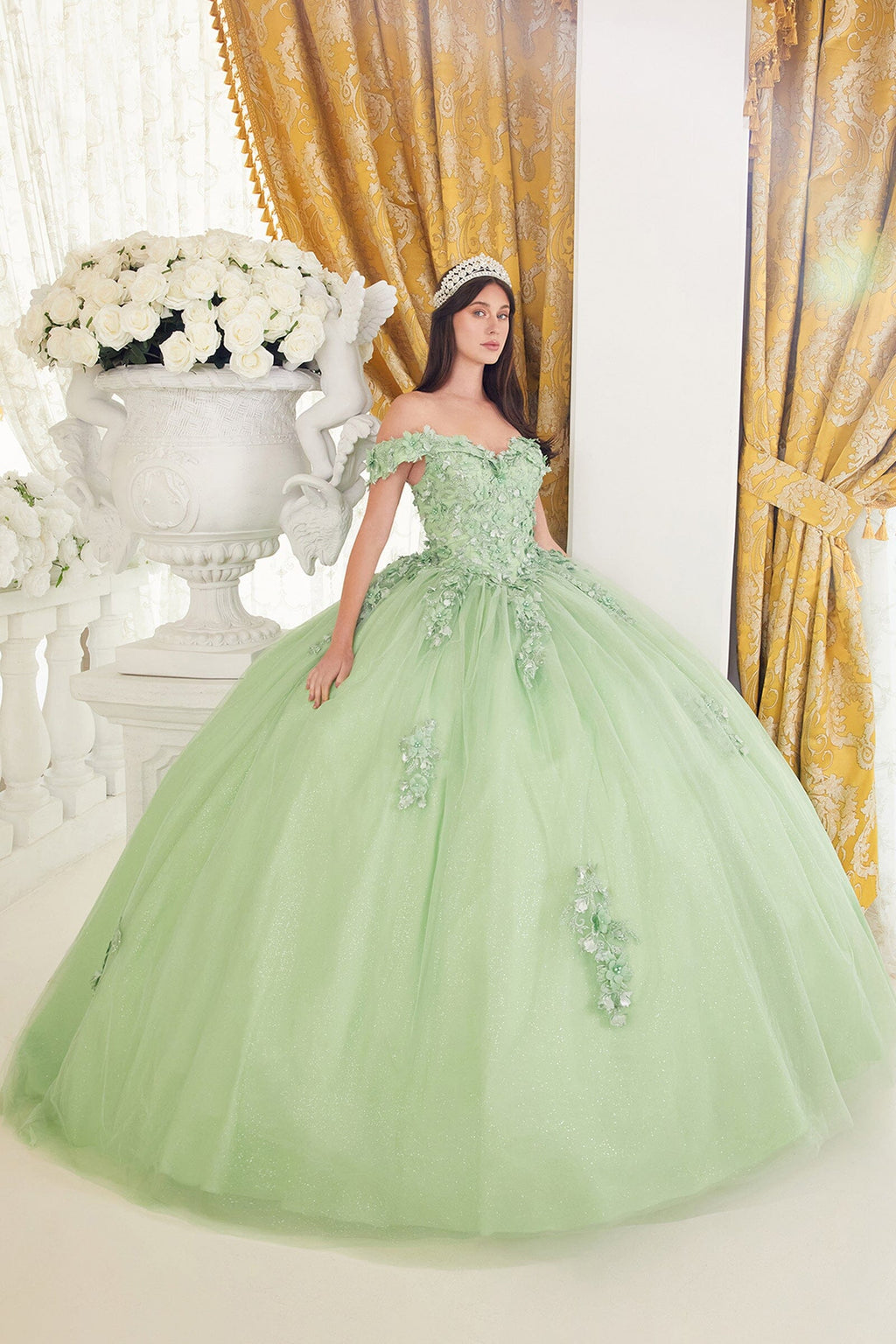 3D Floral Off Shoulder Ball Gown