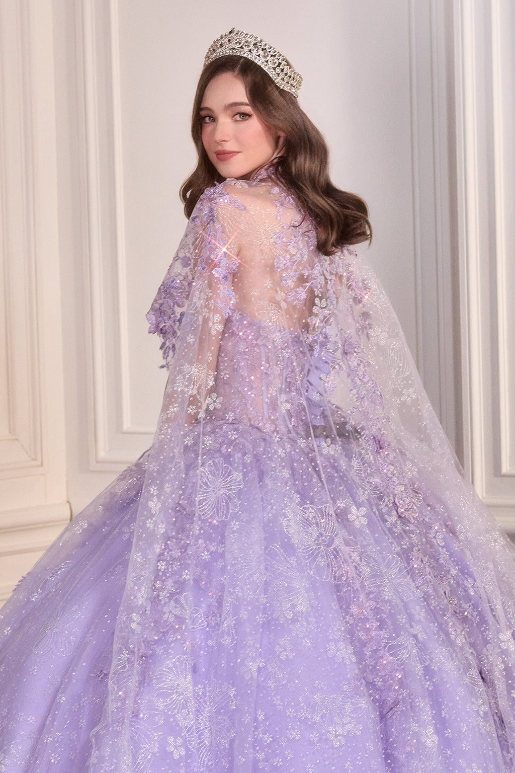 3D Floral Strapless Cape Ball Gown