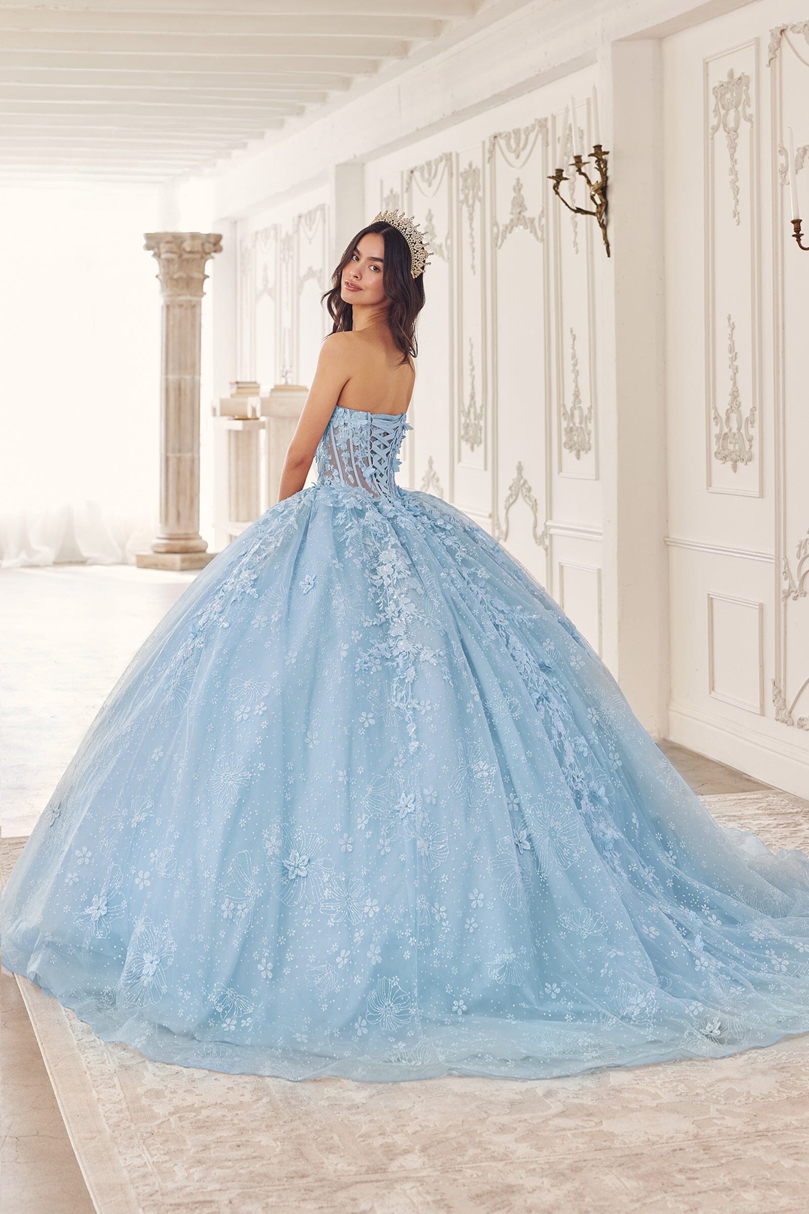 3D Floral Strapless Cape Ball Gown