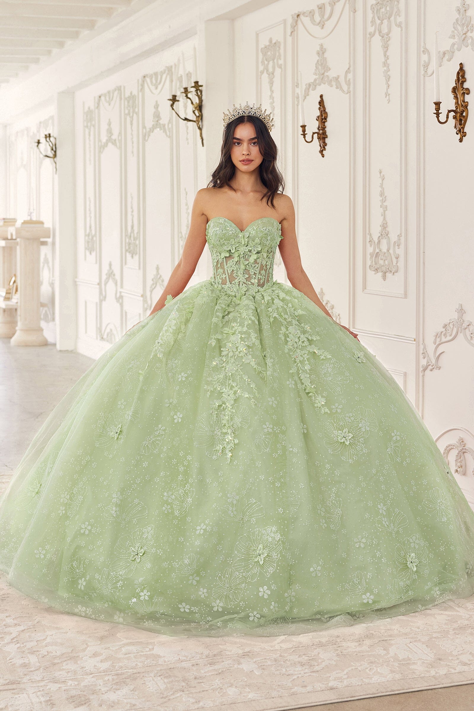 3D Floral Strapless Cape Ball Gown