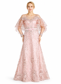 Women's Pink Embroidered Lace Rhinestone Evening Gown