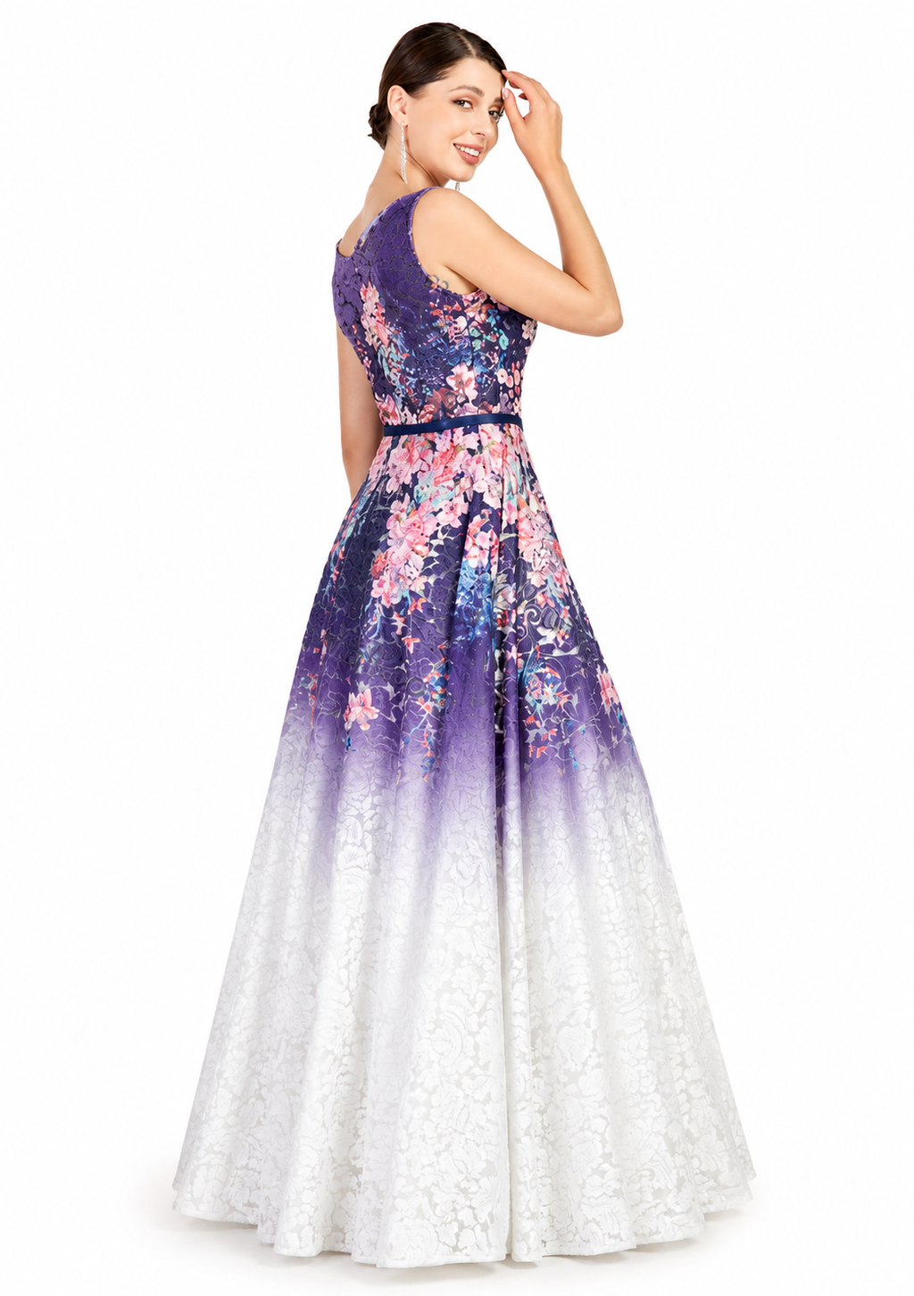 Women's Purple Ombre Guipure Lace Floor-Length Evening Dress
