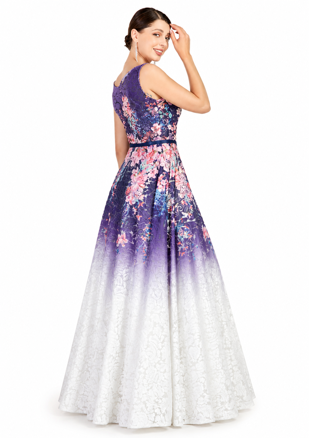 Women's Purple Ombre Guipure Lace Floor-Length Evening Dress
