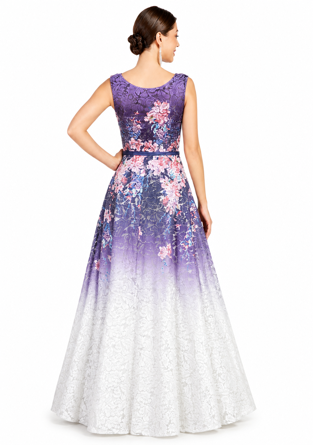 Women's Purple Ombre Guipure Lace Floor-Length Evening Dress