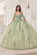Applique Off Shoulder Short Sleeve Ball Gown
