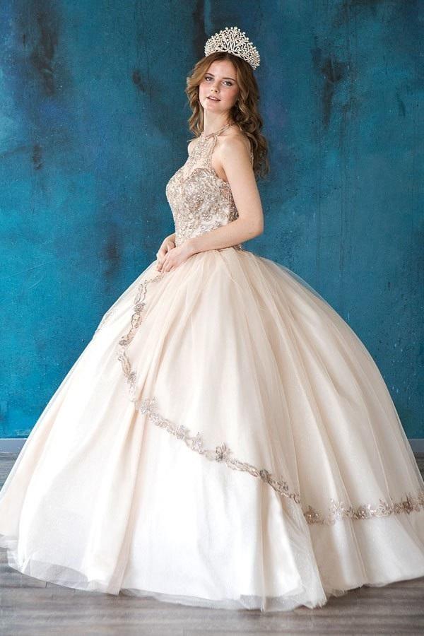 Embroidered Halter Quinceanera Dress by Calla SYL-19016