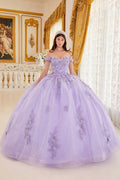 Floral Applique Off Shoulder Ball Gown