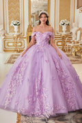 Floral Applique Off Shoulder Ball Gown