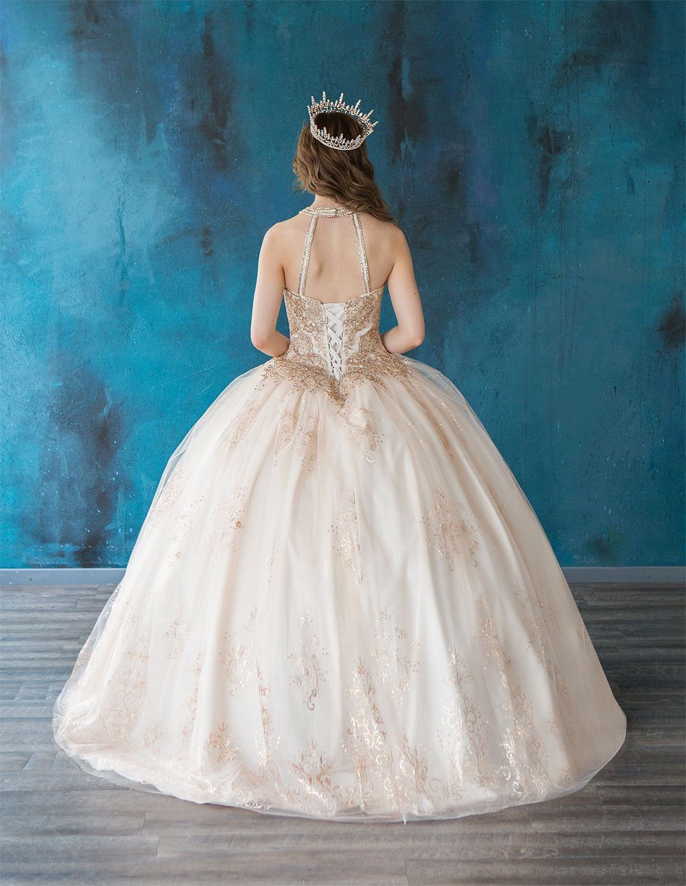 Glitter Print High Neck Quinceanera Dress by Calla SYL-19002