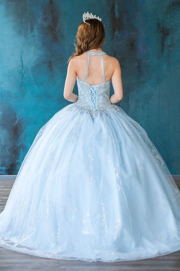 Glitter Print High Neck Quinceanera Dress by Calla SYL-19002
