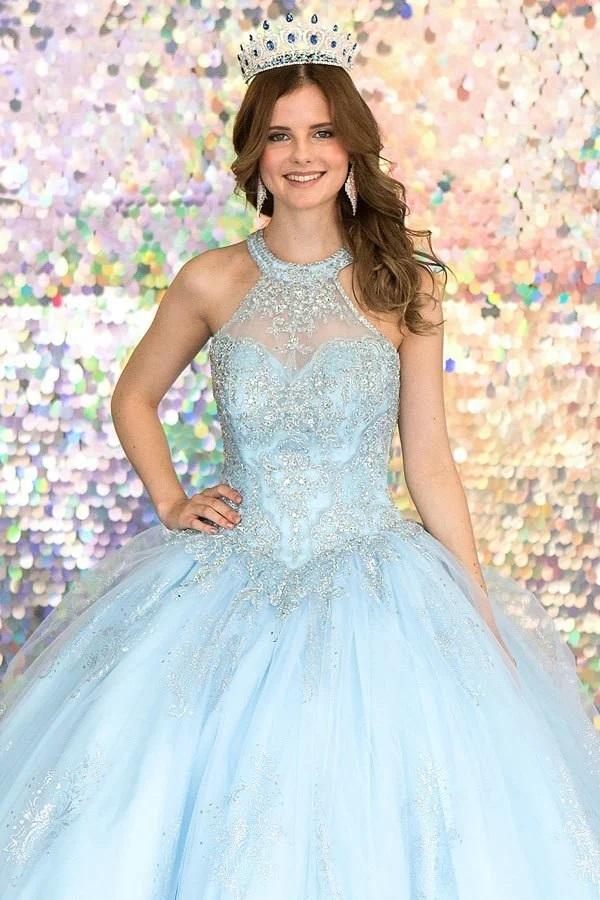 Glitter Print High Neck Quinceanera Dress by Calla SYL-19002