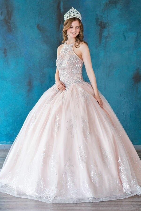 Glitter Print High Neck Quinceanera Dress by Calla SYL-19002