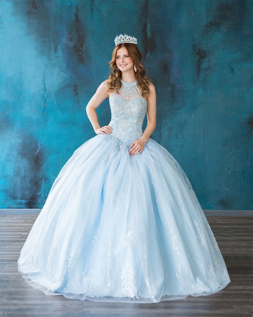 Glitter Print High Neck Quinceanera Dress by Calla SYL-19002