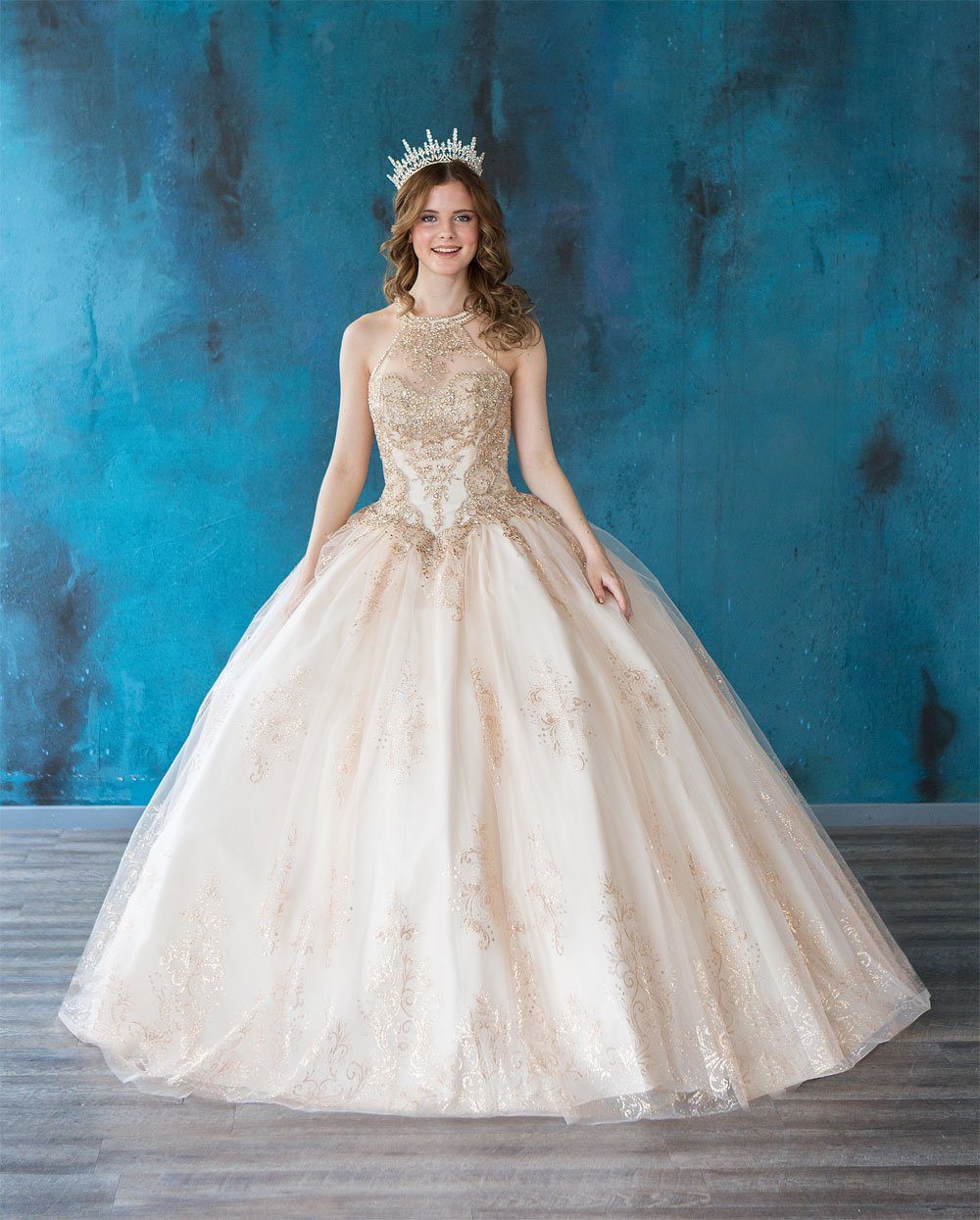 Glitter Print High Neck Quinceanera Dress by Calla SYL-19002