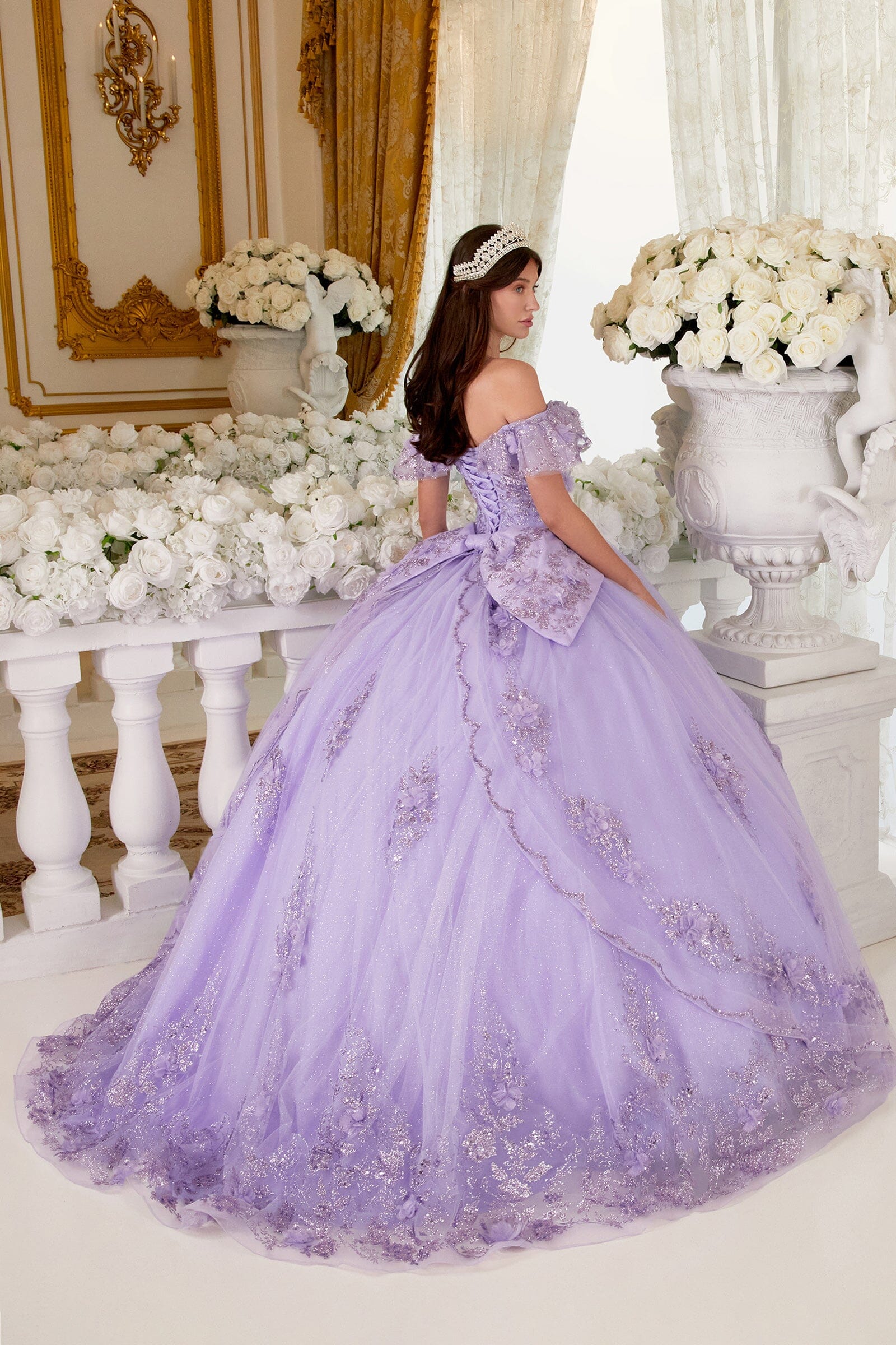 Glitter Print Off Shoulder Ball Gown