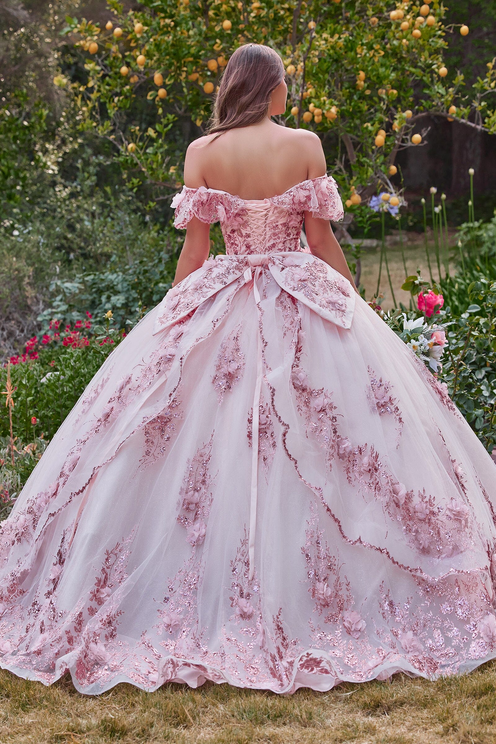 Glitter Print Off Shoulder Ball Gown