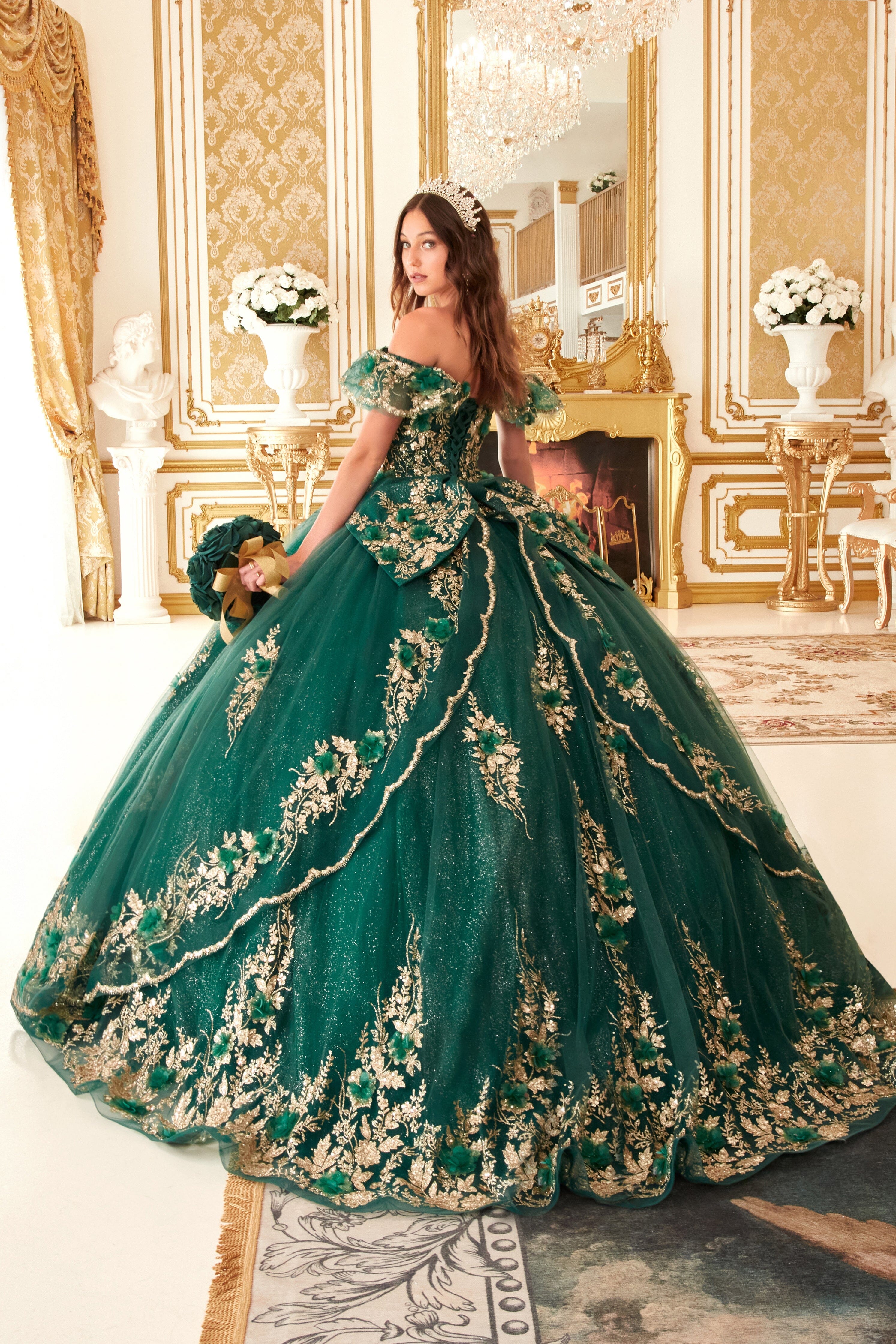 Glitter Print Off Shoulder Ball Gown