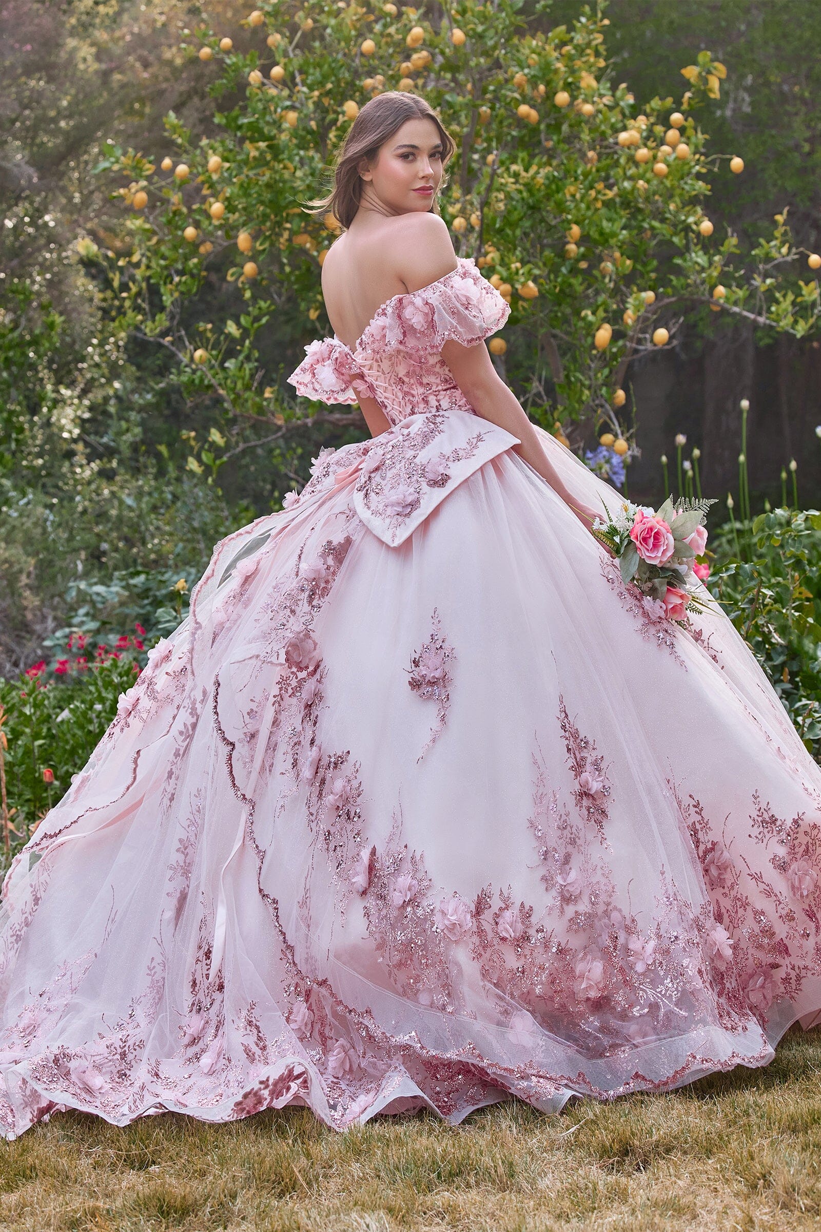 Glitter Print Off Shoulder Ball Gown