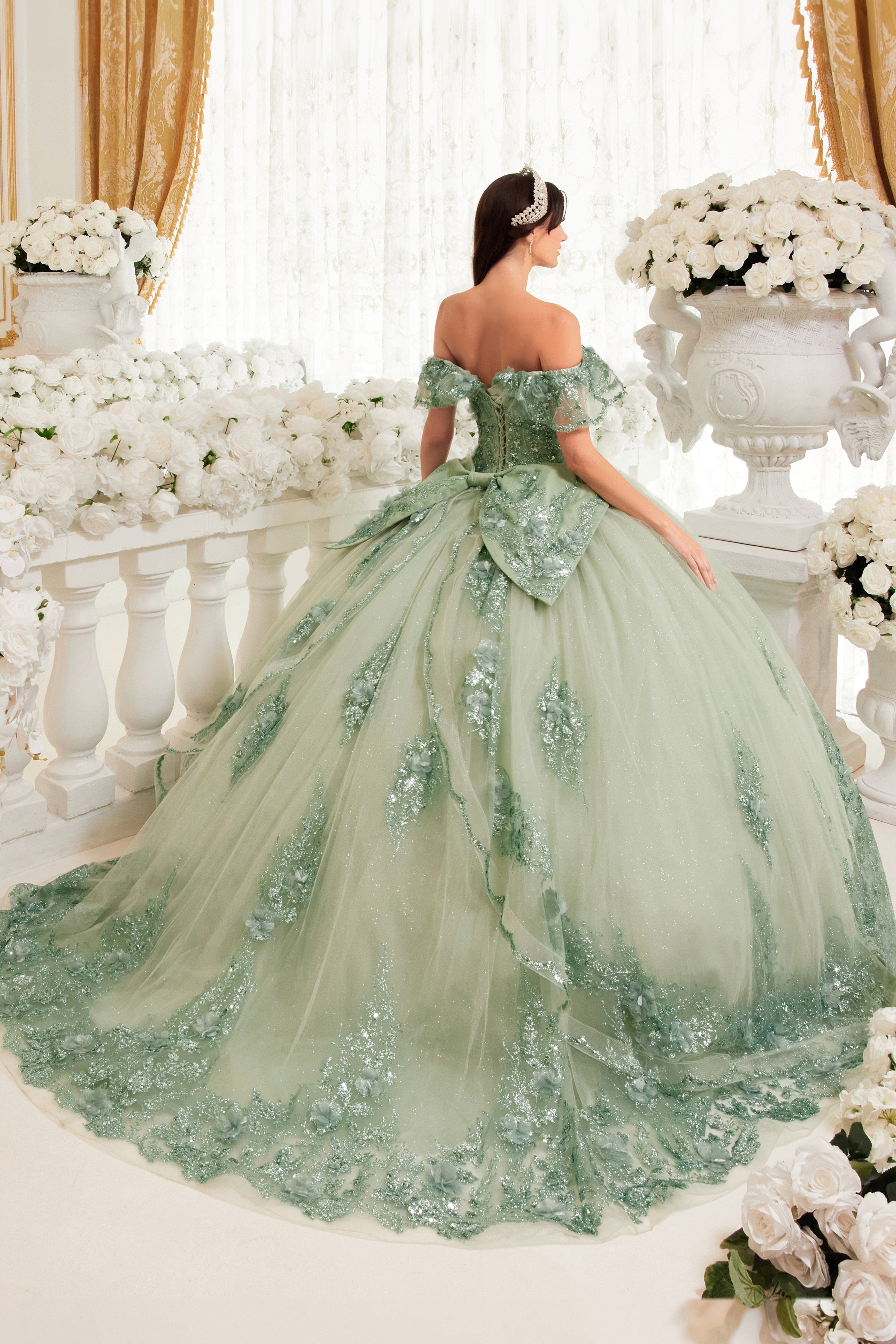 Glitter Print Off Shoulder Ball Gown