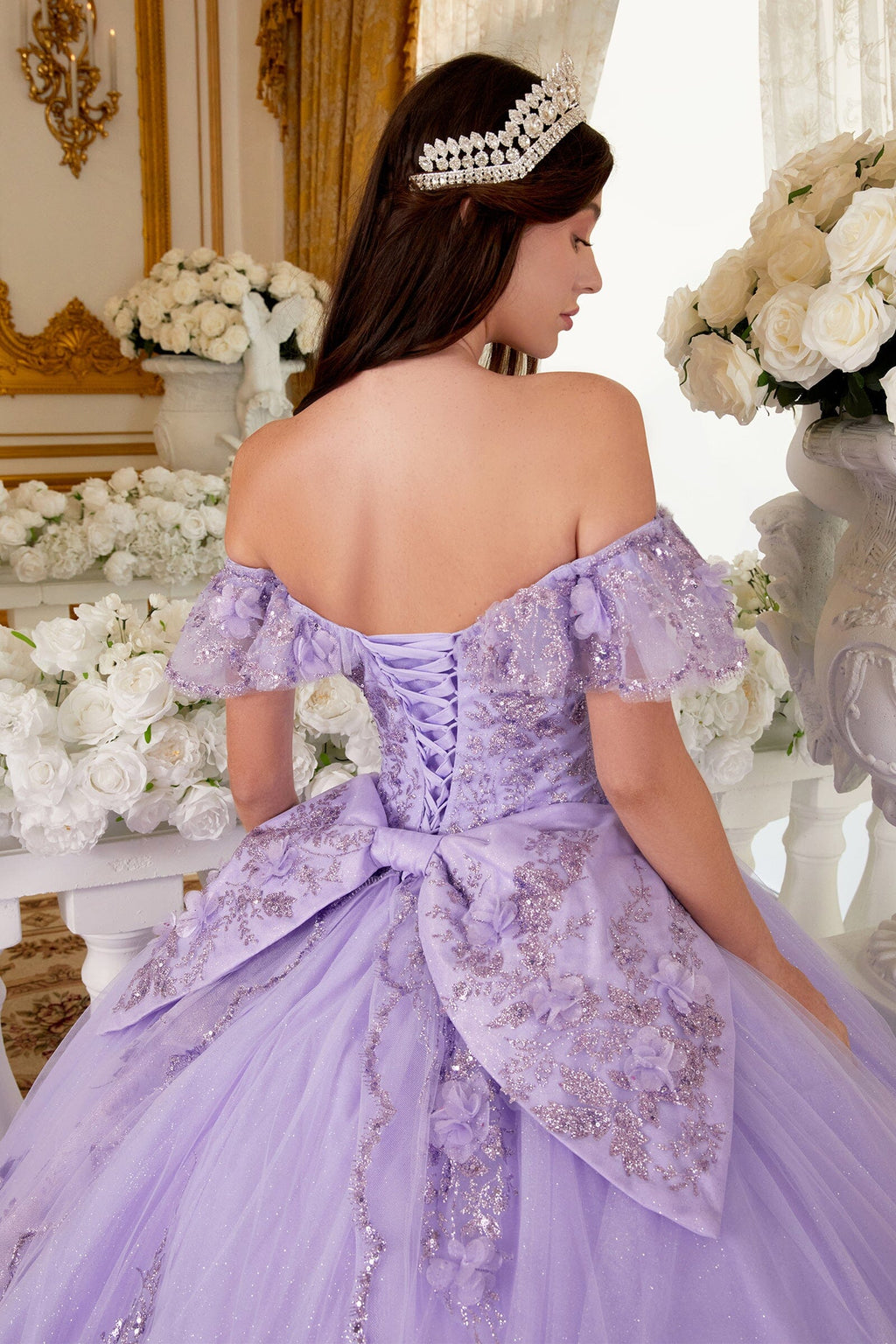 Glitter Print Off Shoulder Ball Gown