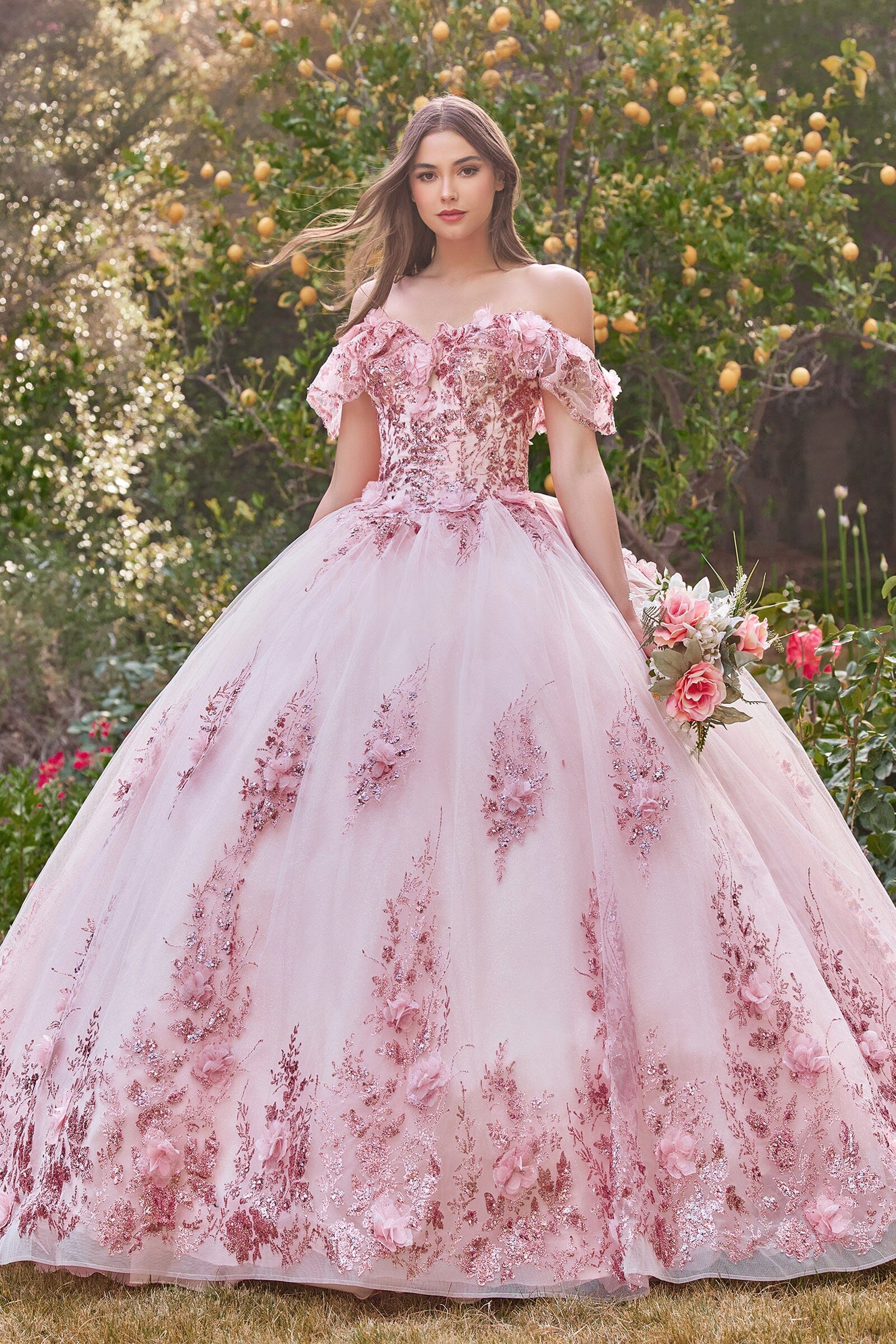 Glitter Print Off Shoulder Ball Gown