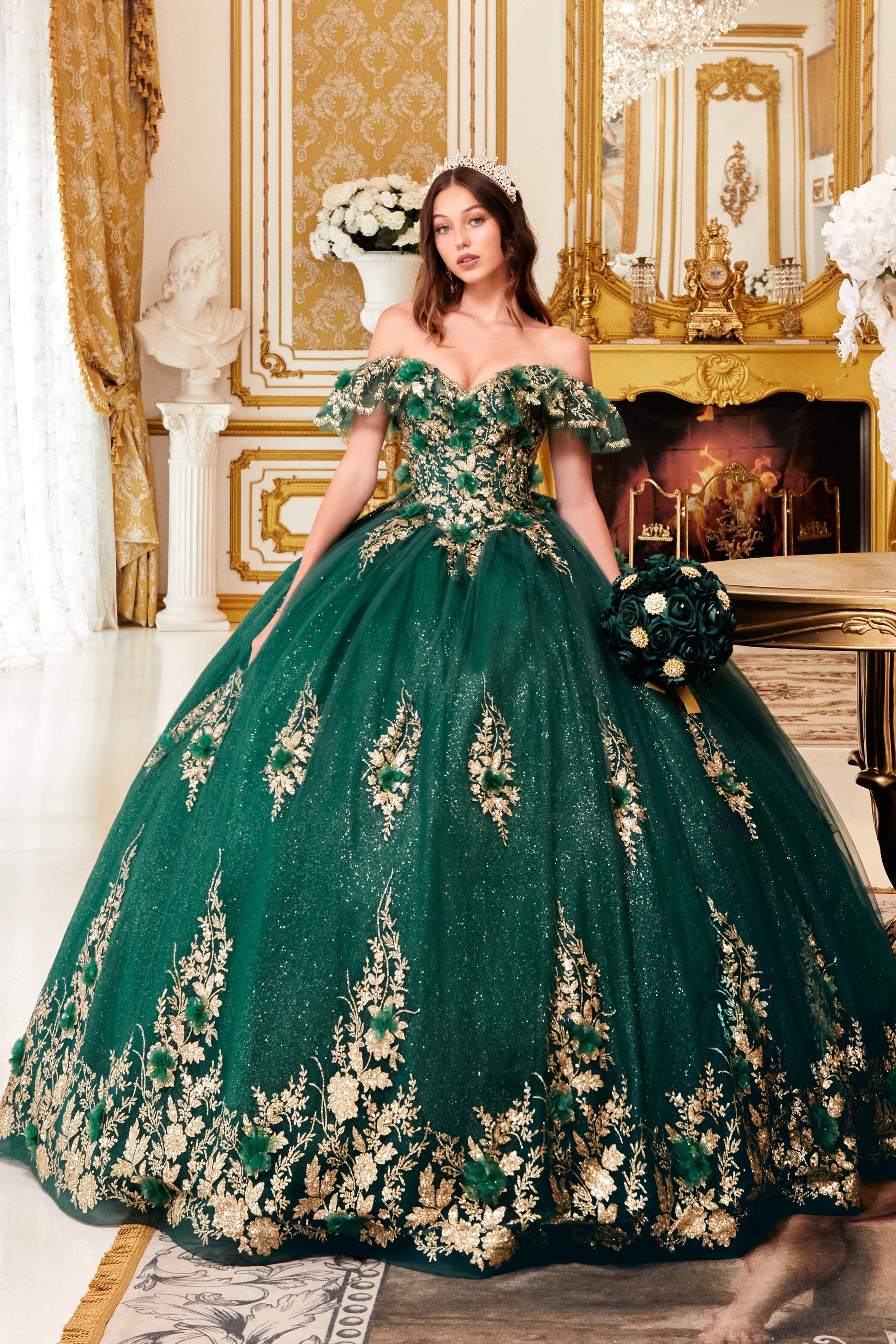 Glitter Print Off Shoulder Ball Gown