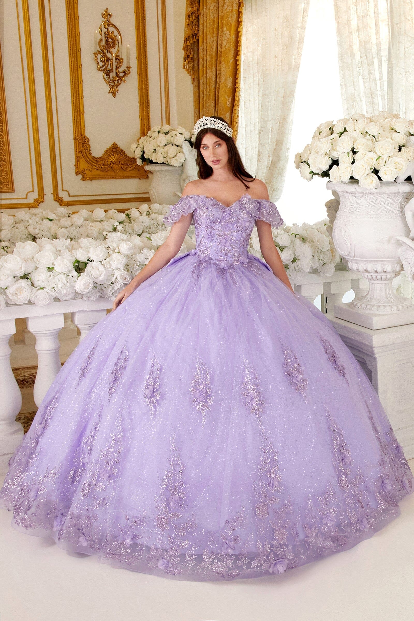Glitter Print Off Shoulder Ball Gown