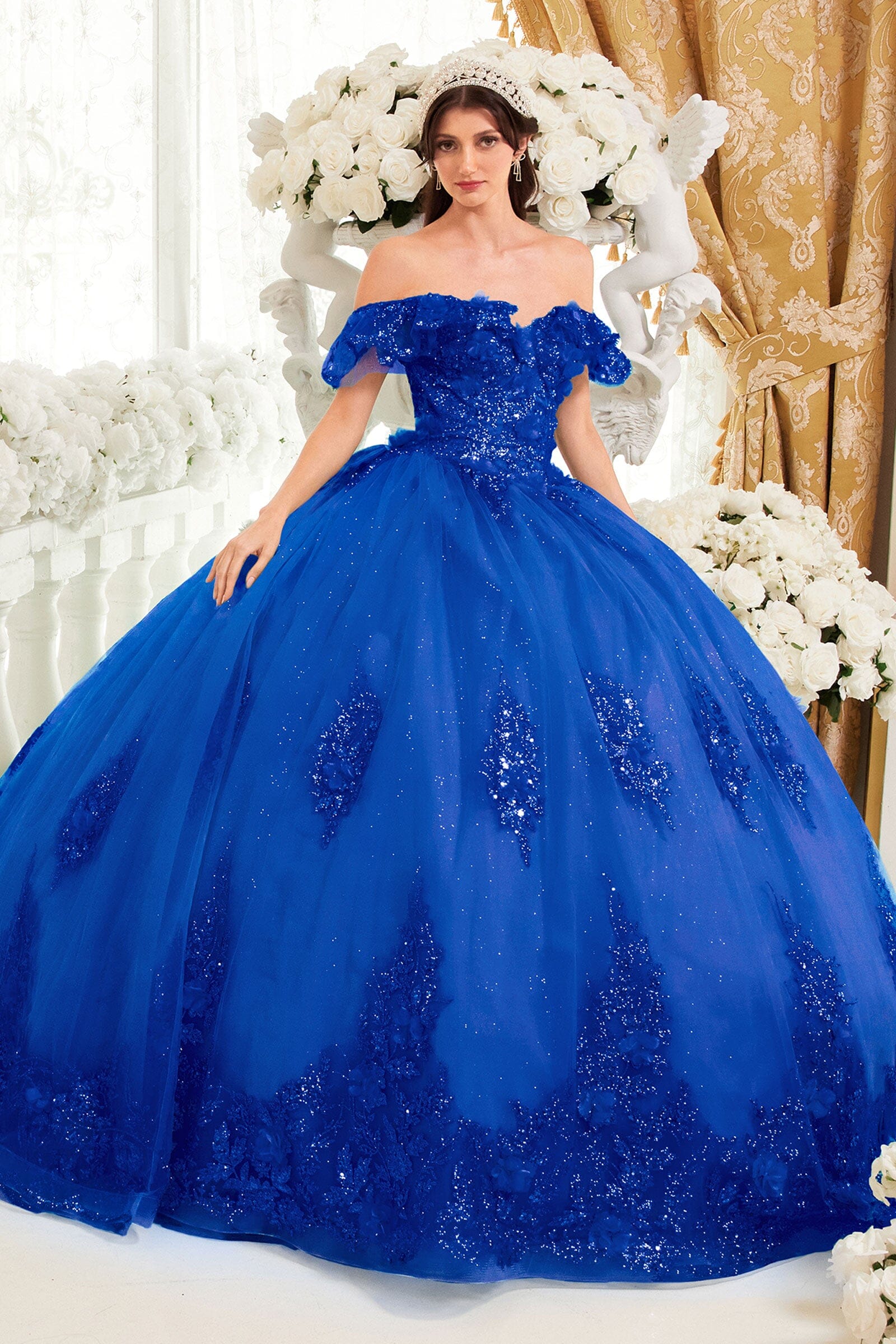 Glitter Print Off Shoulder Ball Gown