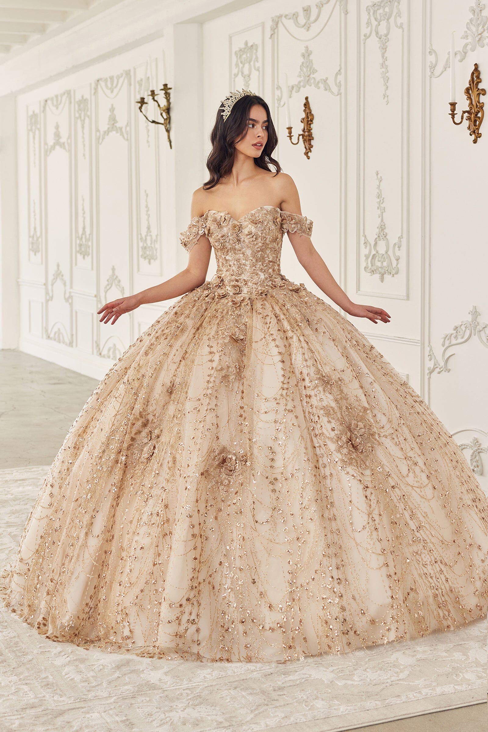 Glitter Print Off Shoulder Ball Gown