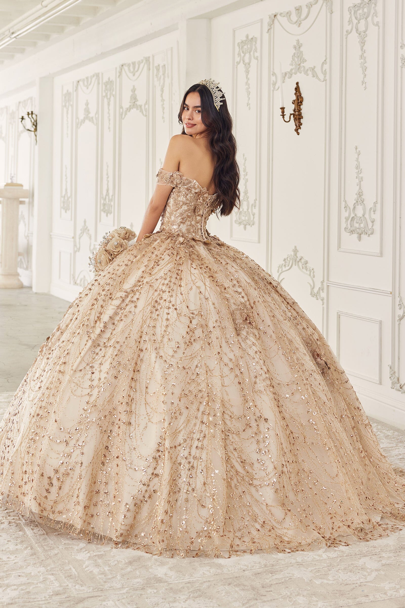 Glitter Print Off Shoulder Ball Gown