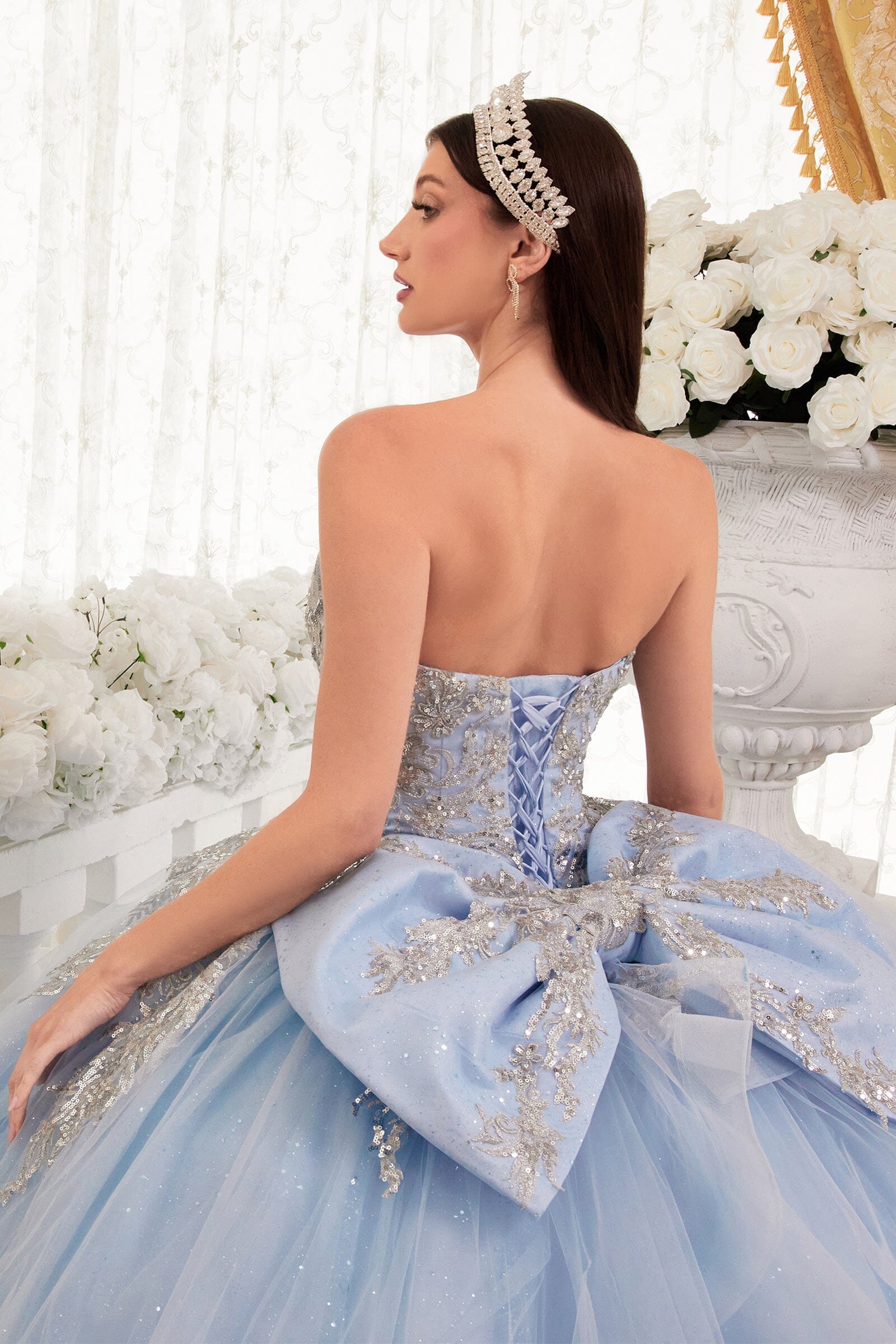 Lace Applique Strapless Ball Gown