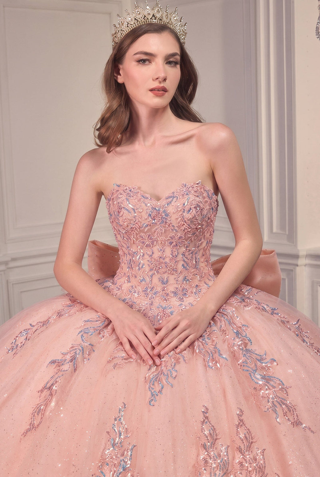 Lace Applique Strapless Ball Gown