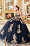 Lace Applique Strapless Ball Gown