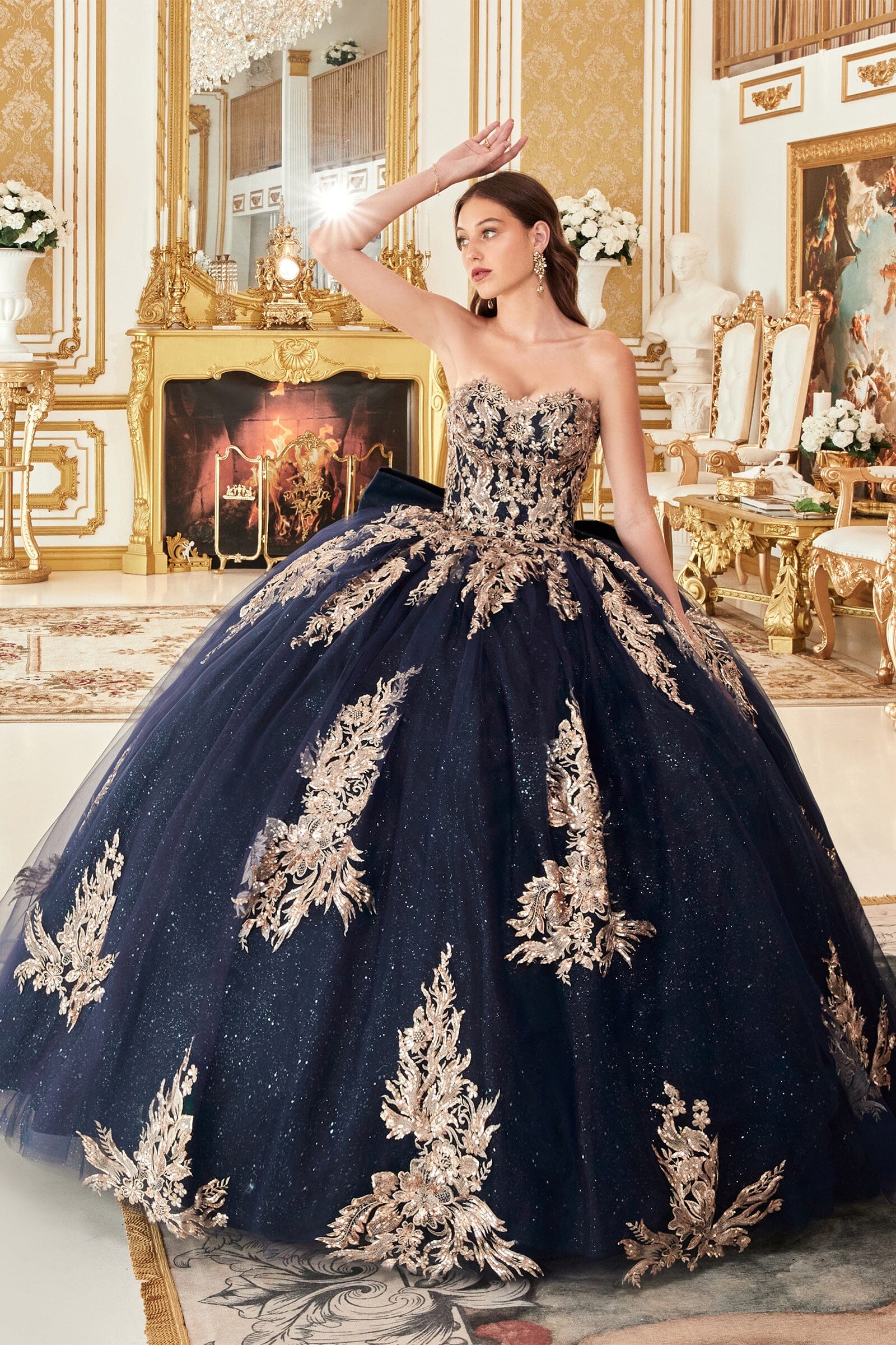 Lace Applique Strapless Ball Gown