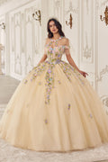 Multi-Color Floral Off Shoulder Ball Gown