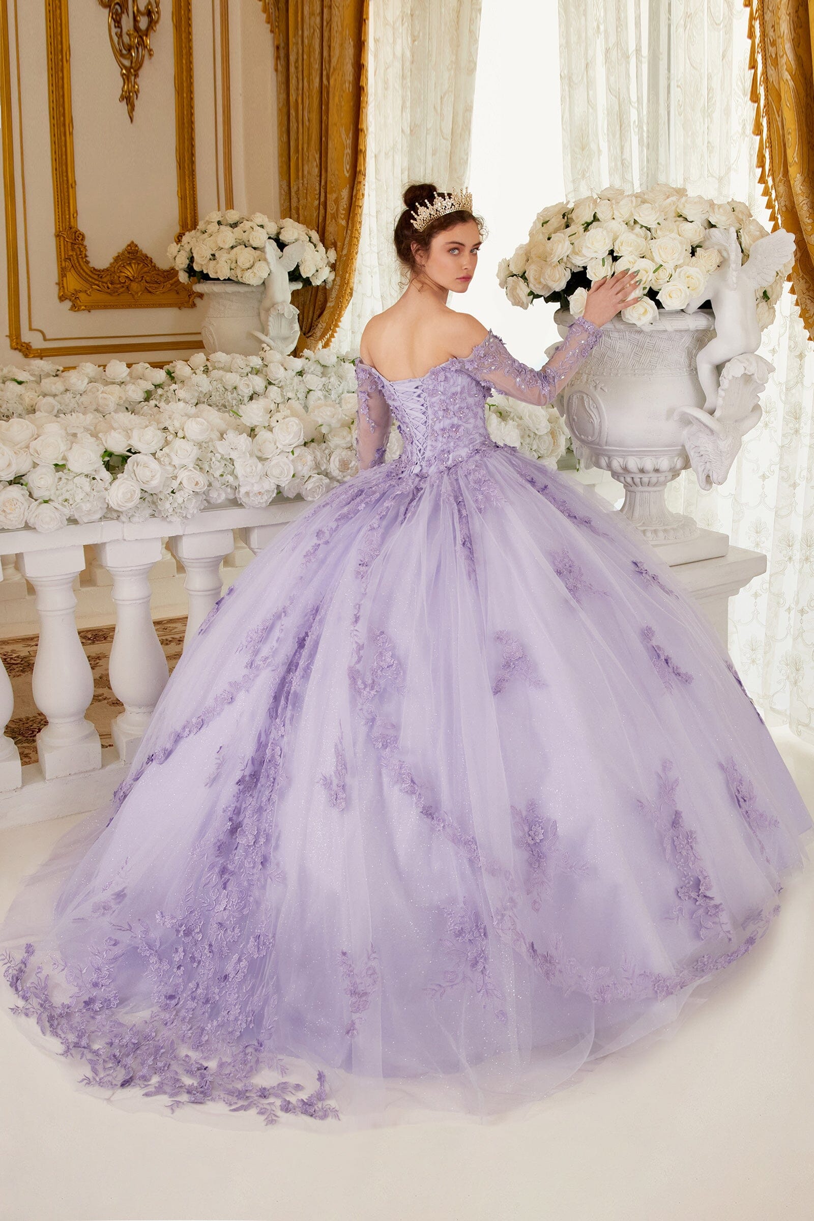 Off Shoulder Long Sleeve Ball Gown