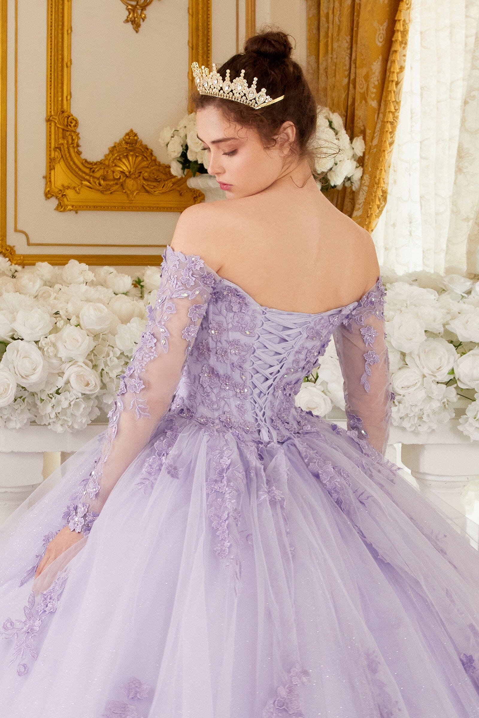 Off Shoulder Long Sleeve Ball Gown