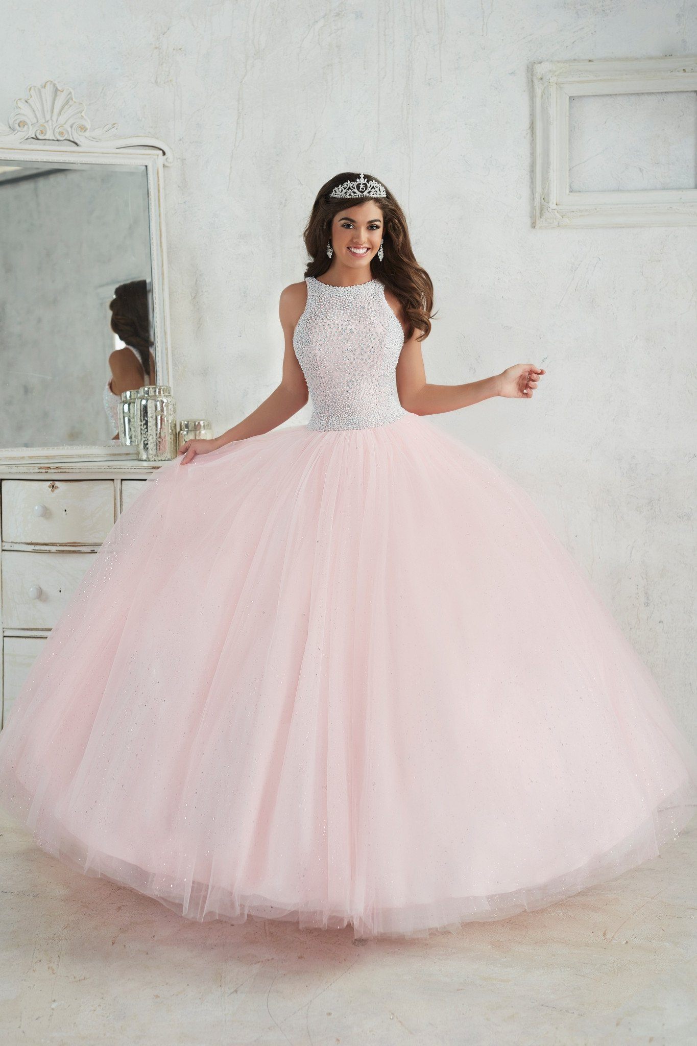 Pearl Beaded Halter Dress by House of Wu Fiesta Gowns 56318